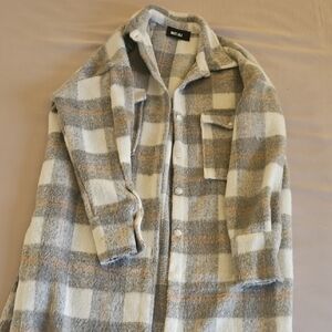Neutral Plaid Long Coat